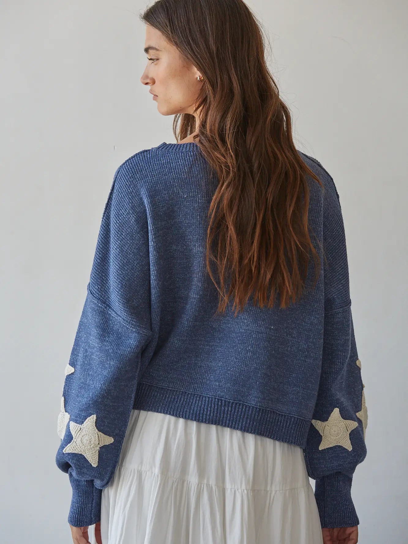 Knit Sweater Pullover with Star Patches