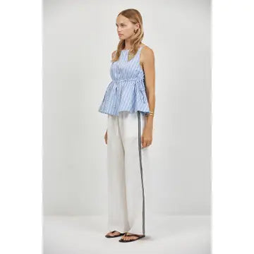 Linen Striped Boat Neck Sleeveless Top