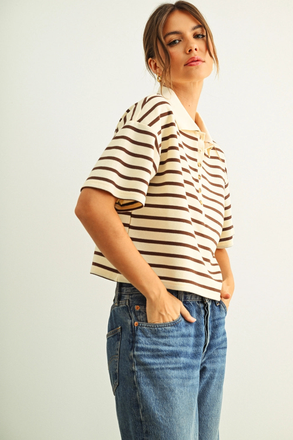 Stripe Pattern Short Sleeve Polo Shirts