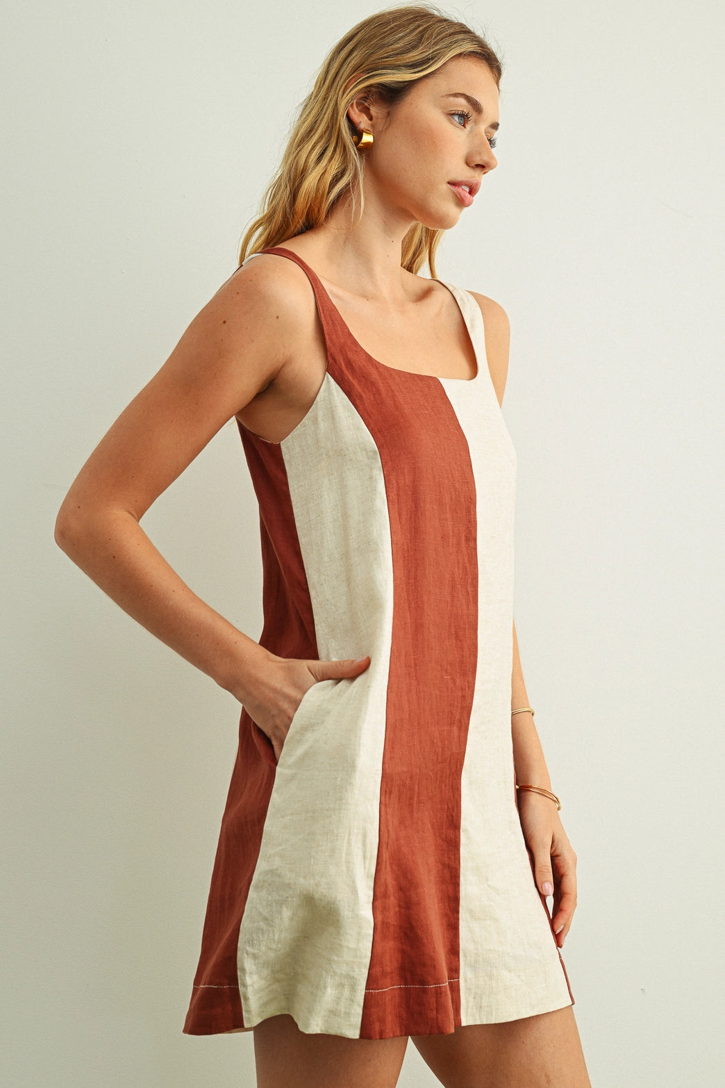 Color Block Linen Mini Dress