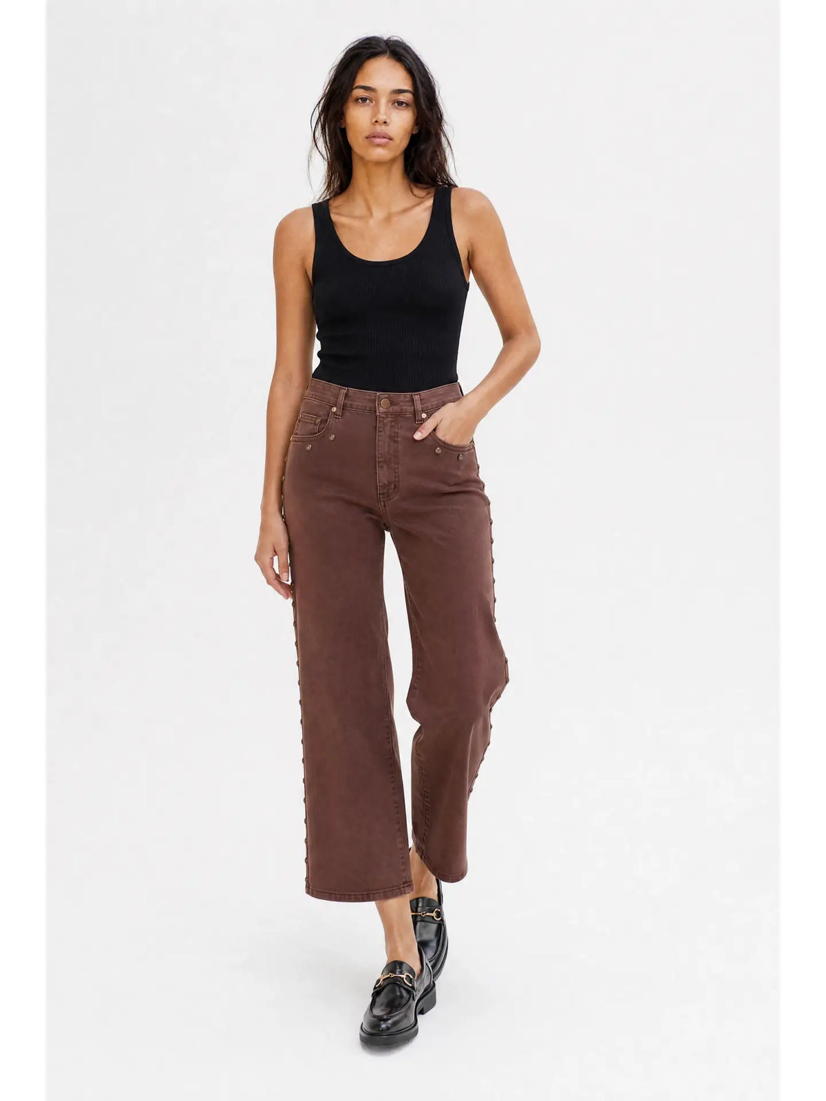 Addington Mid Rise Wide Leg Crop Sculpt+ Chocolate Brown Overdye