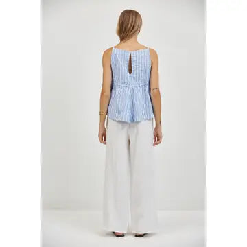 Linen Striped Boat Neck Sleeveless Top