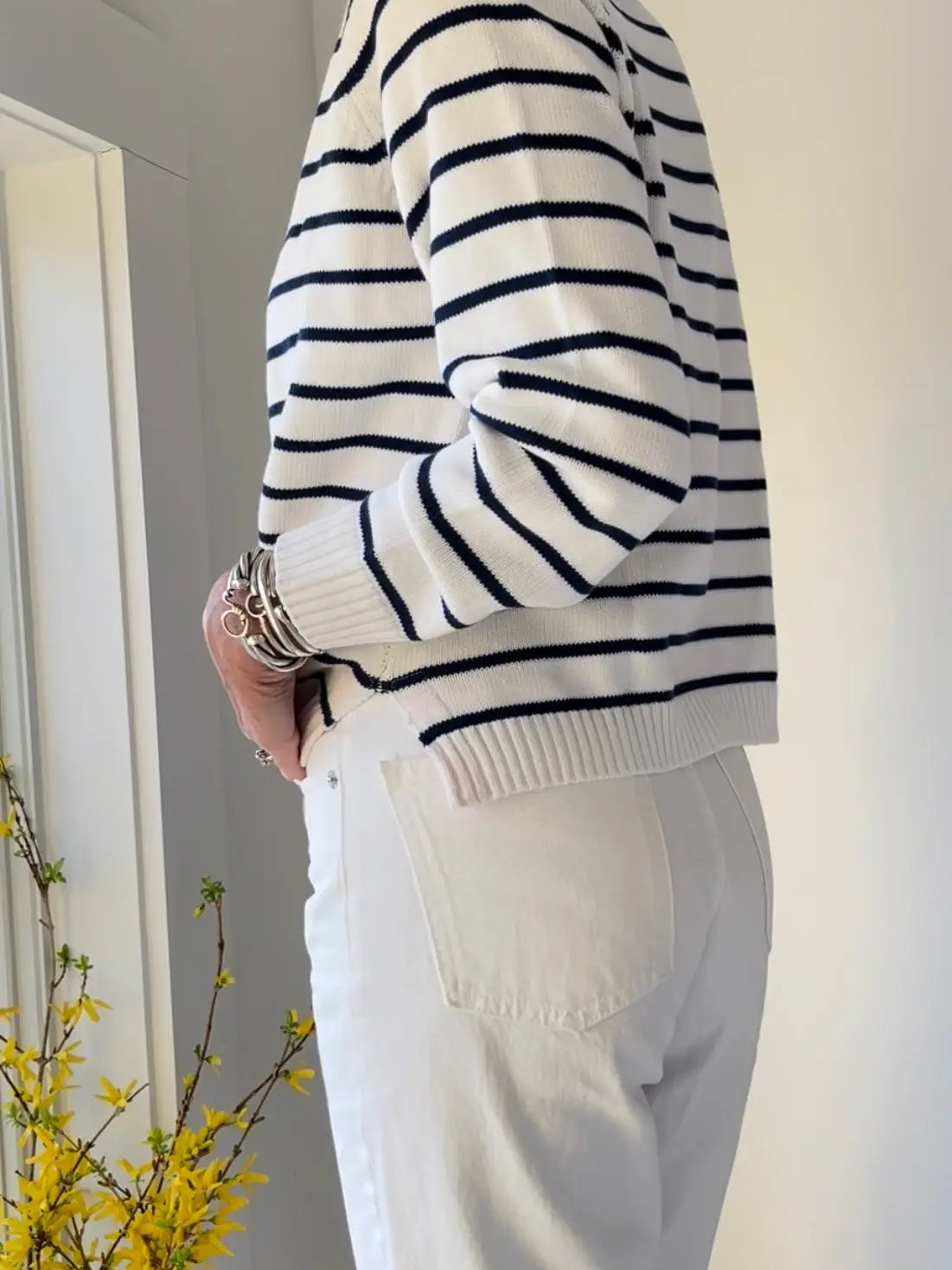 1/2 Zip Striped Cotton Sweater
