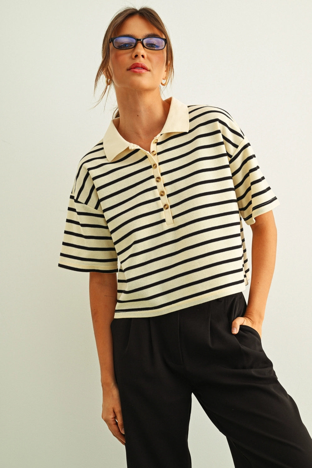 Stripe Pattern Short Sleeve Polo Shirts
