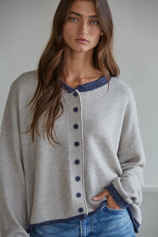 Knit Polyester Acrylic Sweater Crew Neck Cardigan