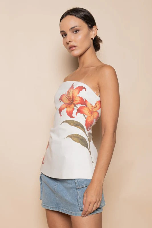 Floral Print Strapless Top