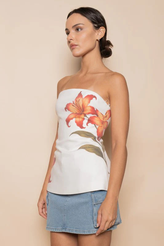 Floral Print Strapless Top