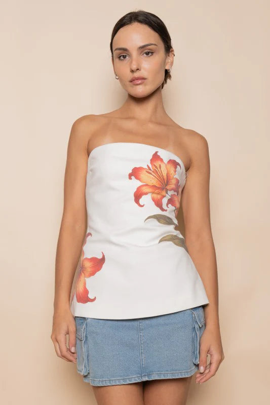 Floral Print Strapless Top