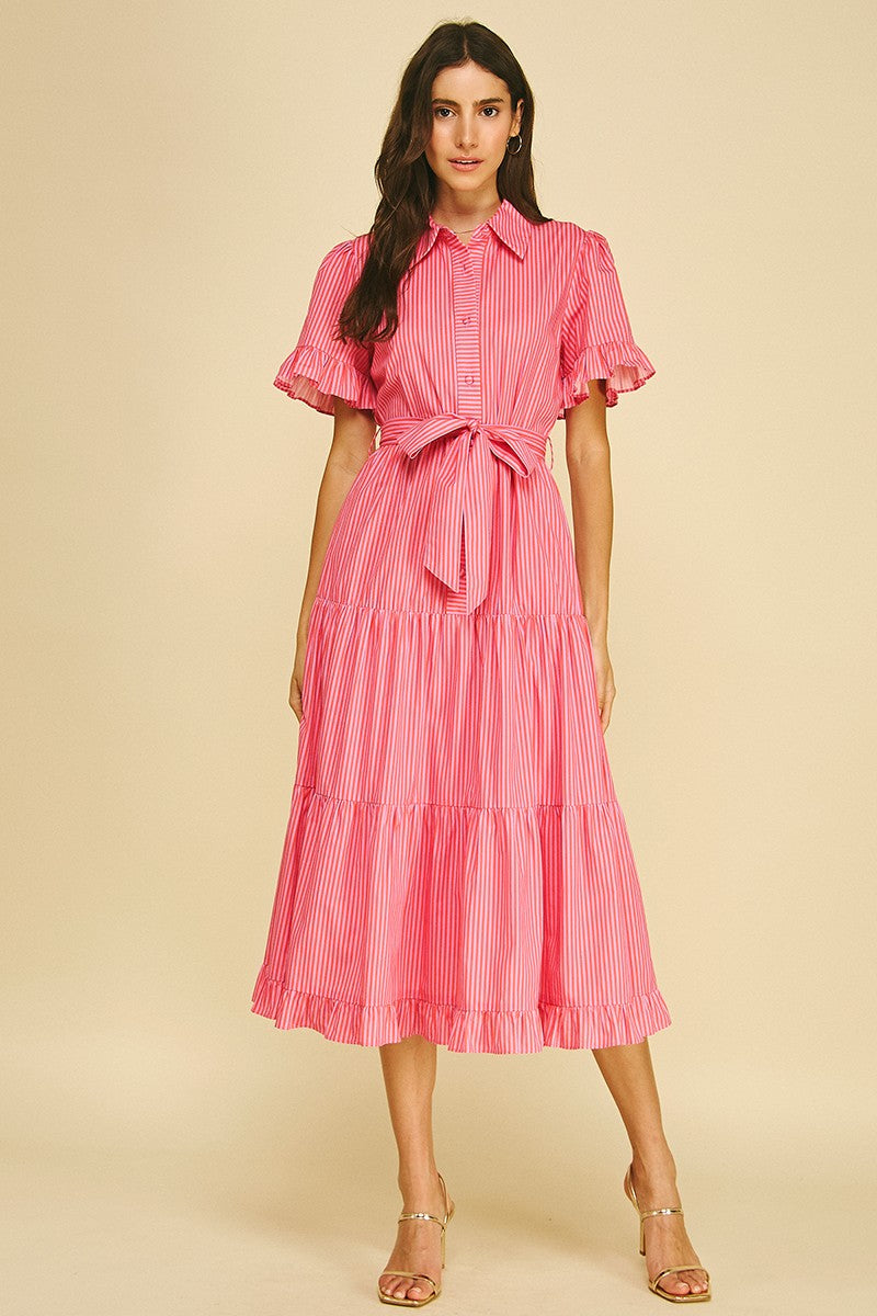Striped Tiered Midi Dress