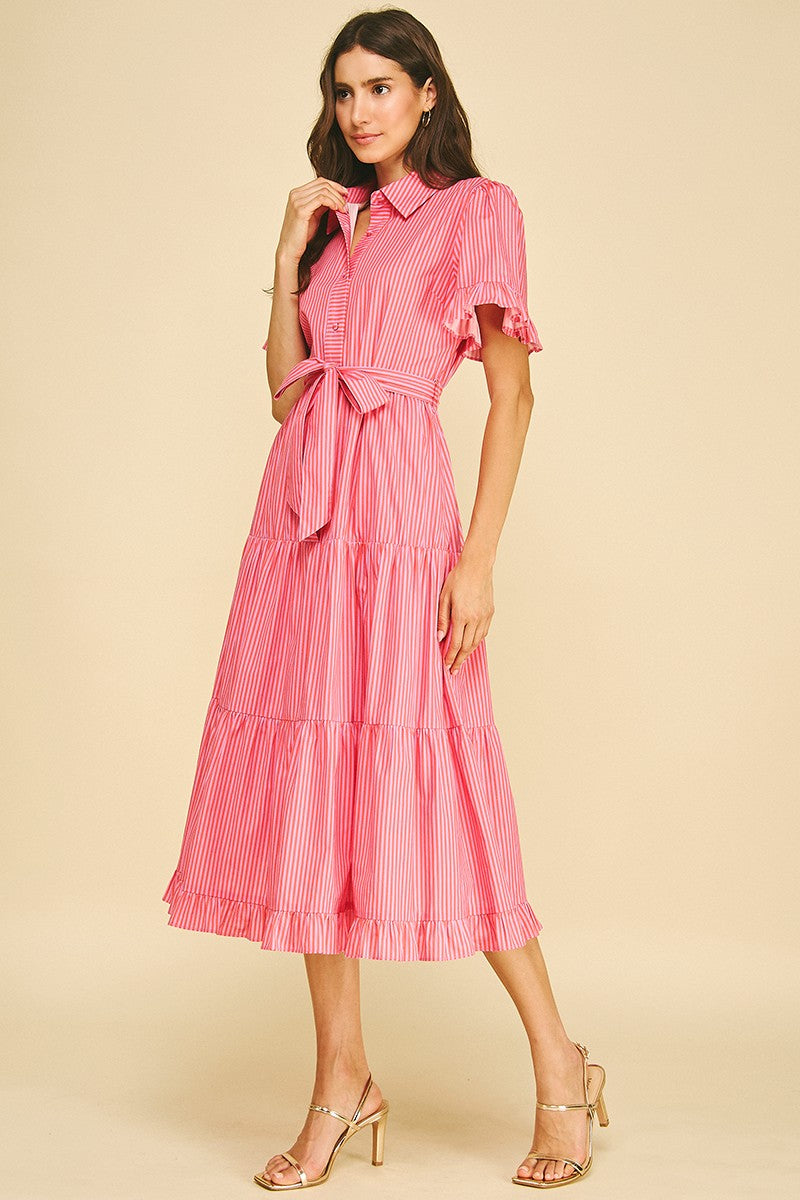Striped Tiered Midi Dress