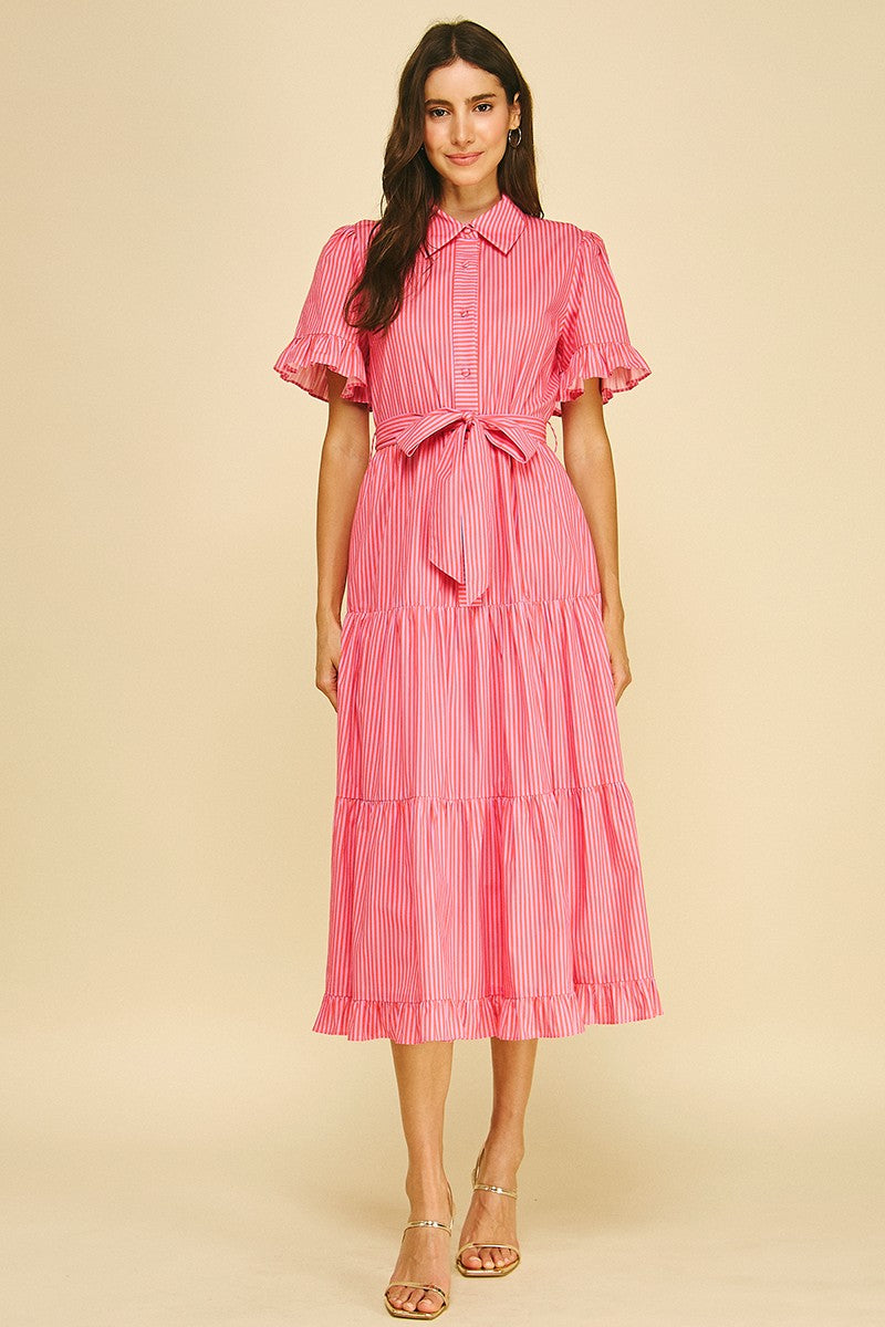 Striped Tiered Midi Dress