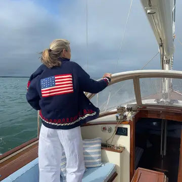 Flag Varsity Cardigan with Vintage Trim