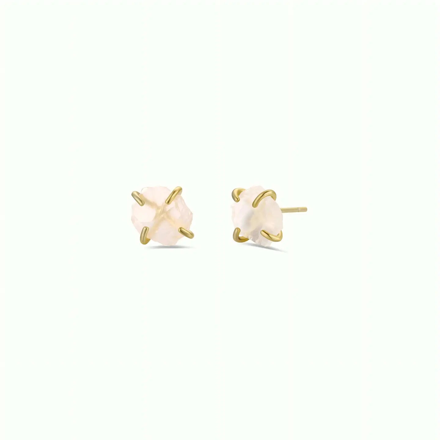 Gemstone Prong - Rose Quartz - Gold Earrings