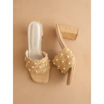 Natural Pearl Raffia Block Heel