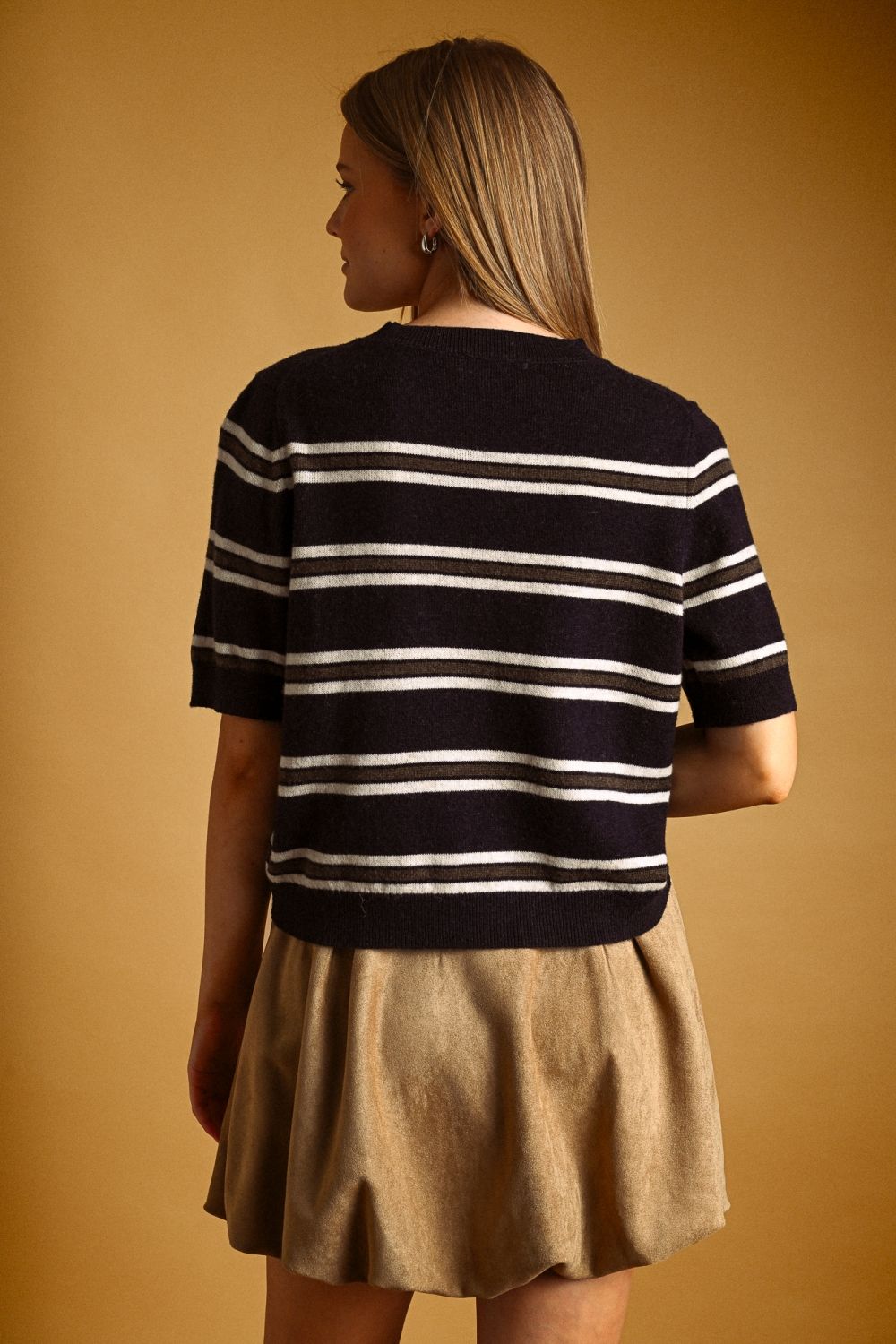 Stripe Pattern Short Sleeve Knit Top