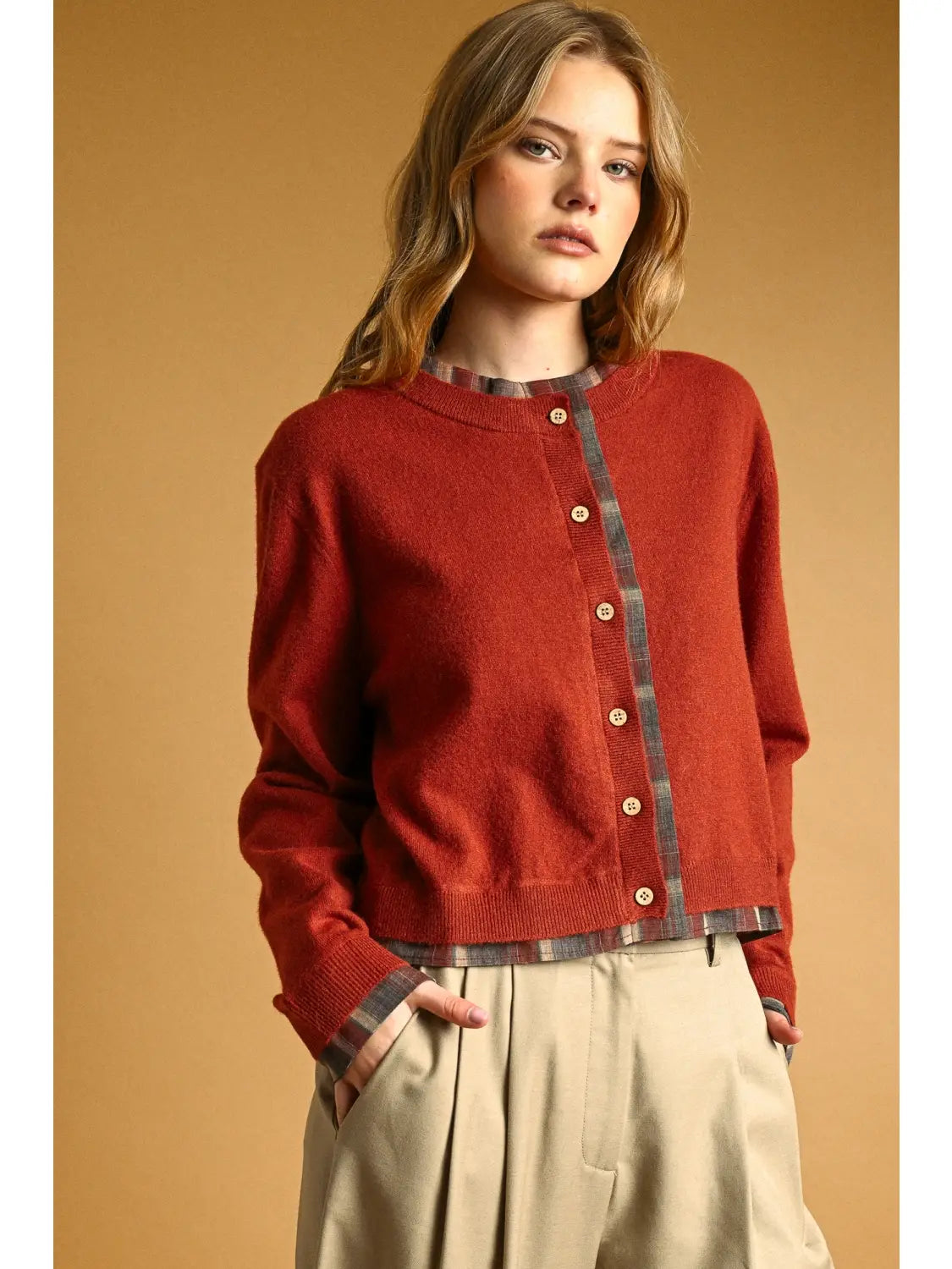 Plaid Contrasted Button Front Cardigan