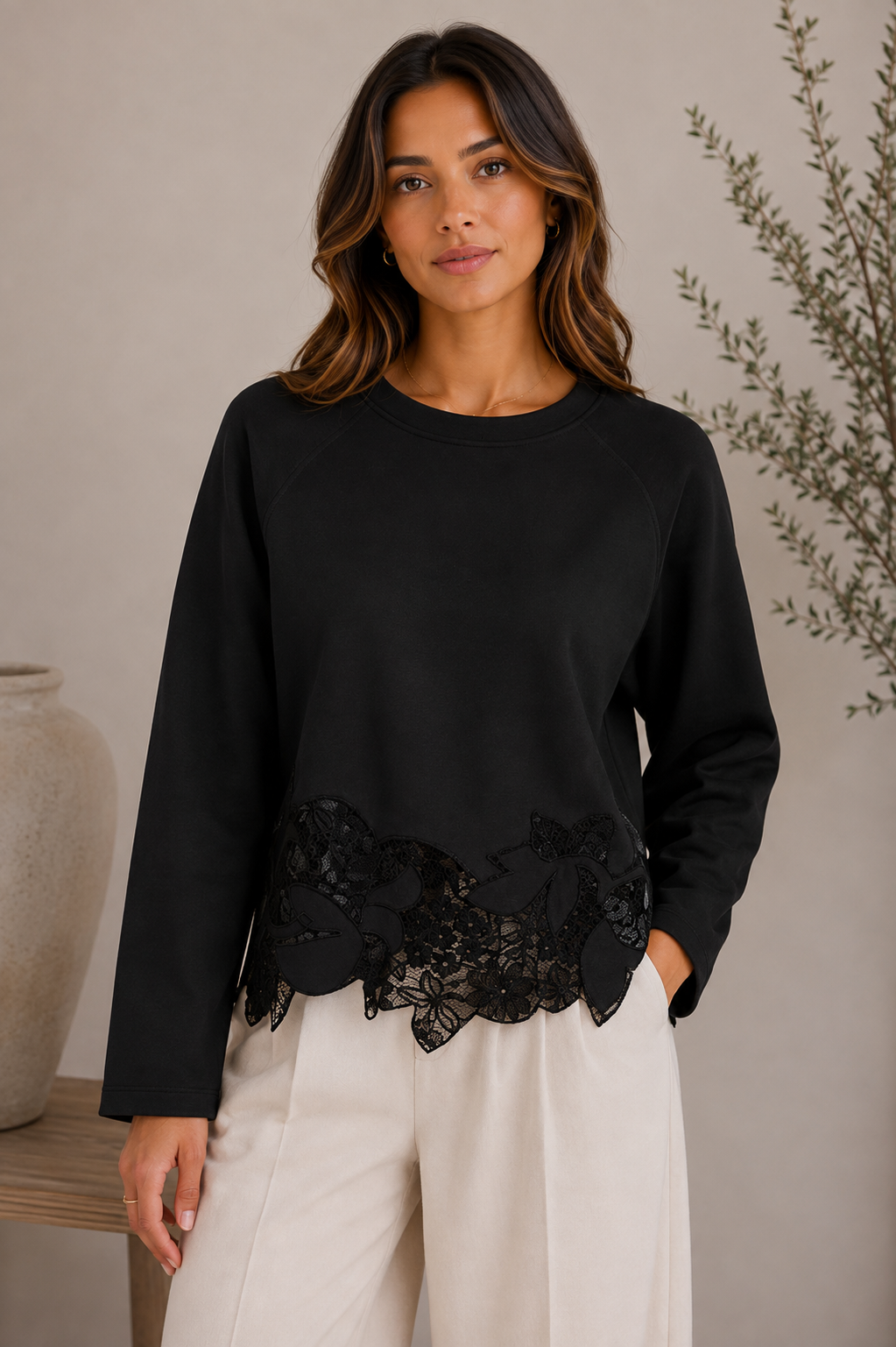 Noir Lace Bloom Pullover