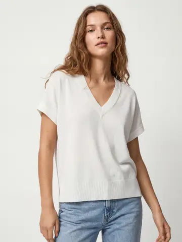 V-Neck Short Sleeve Fine Knit Sweater