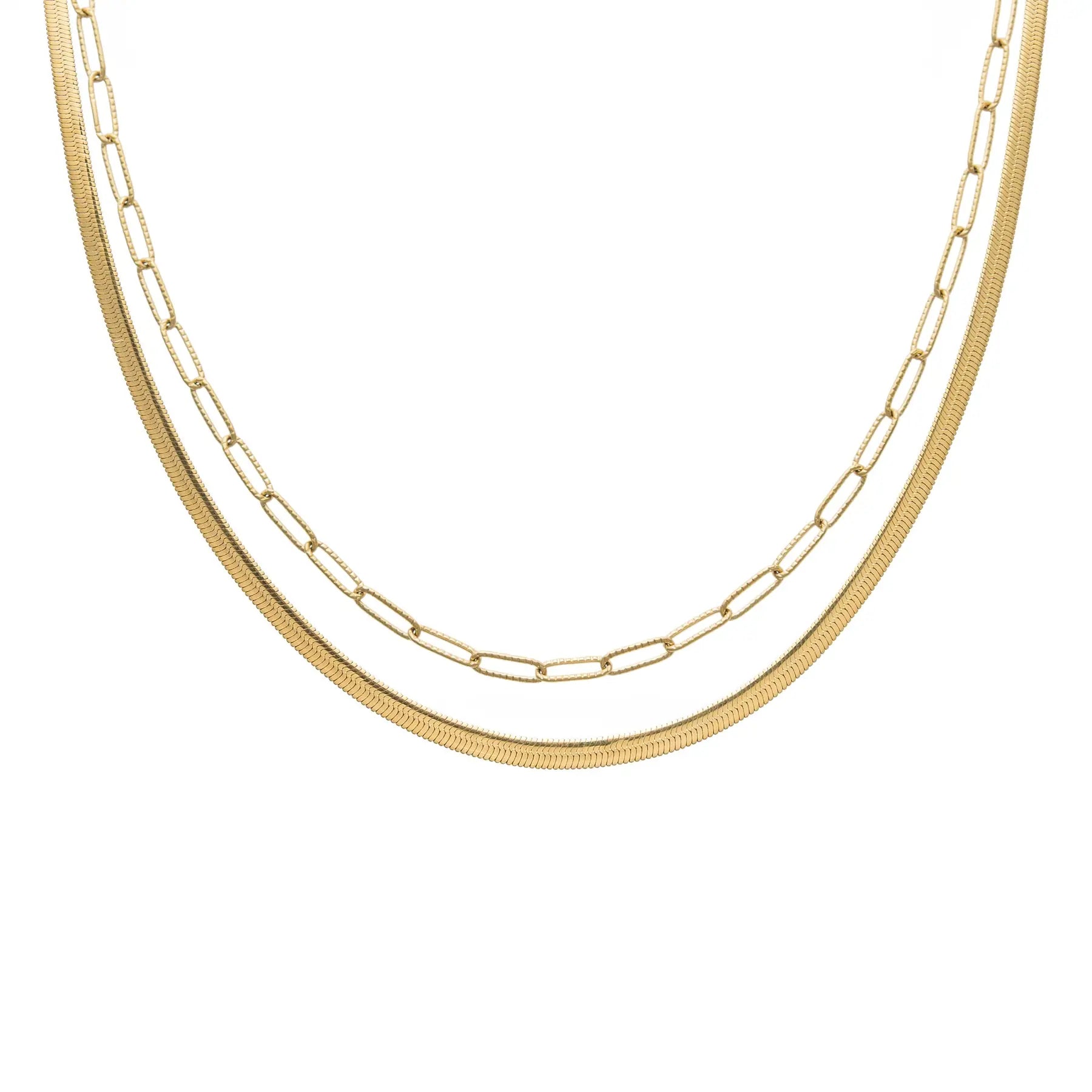 Waterproof Gold Herringbone Layered Necklace