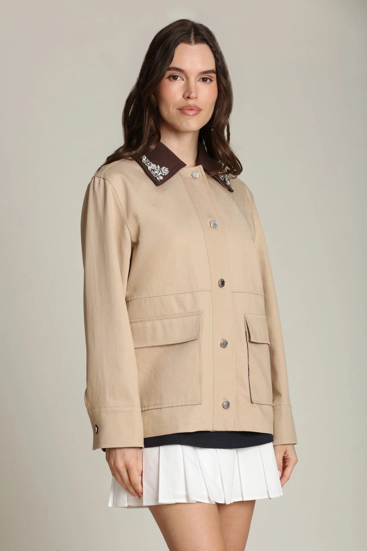 Embellished Cotton Lyocell Barn Jacket