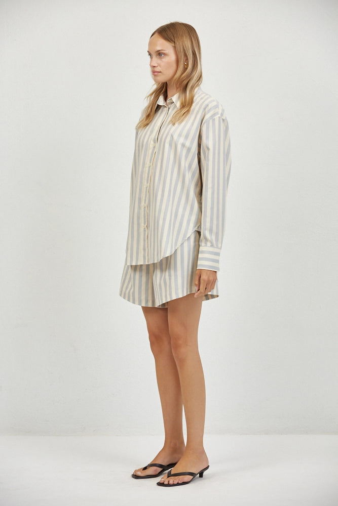 Striped Collar Neck Long Sleeve Shirt Top