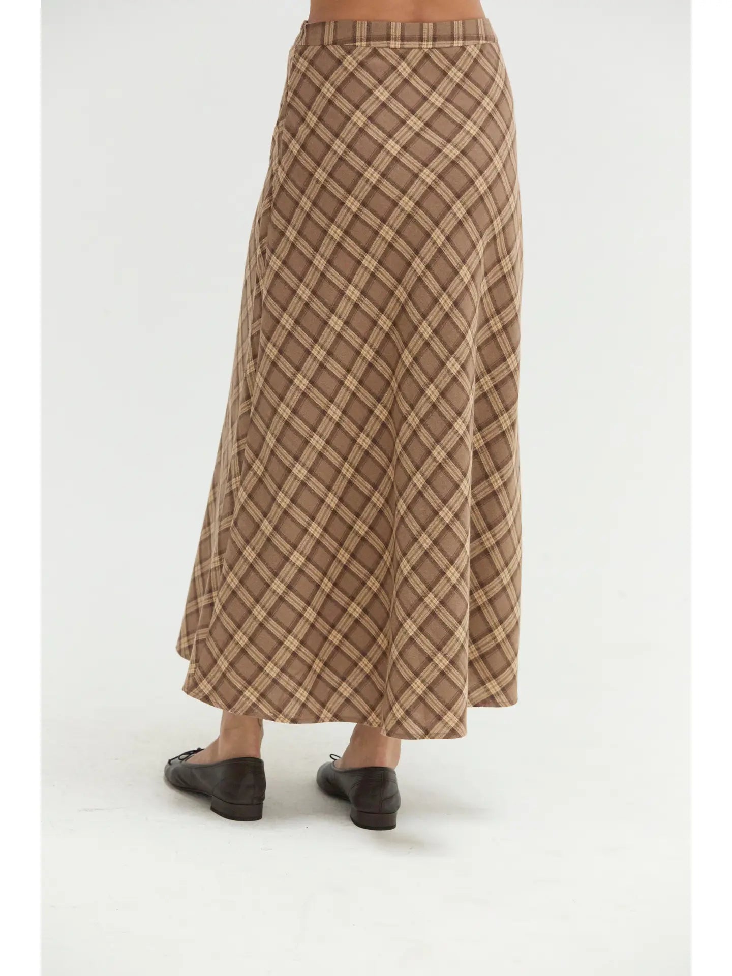 Sandra Plaid Flowy Midi Skirt