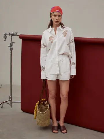 Embroidered Detail Oversize Shirt