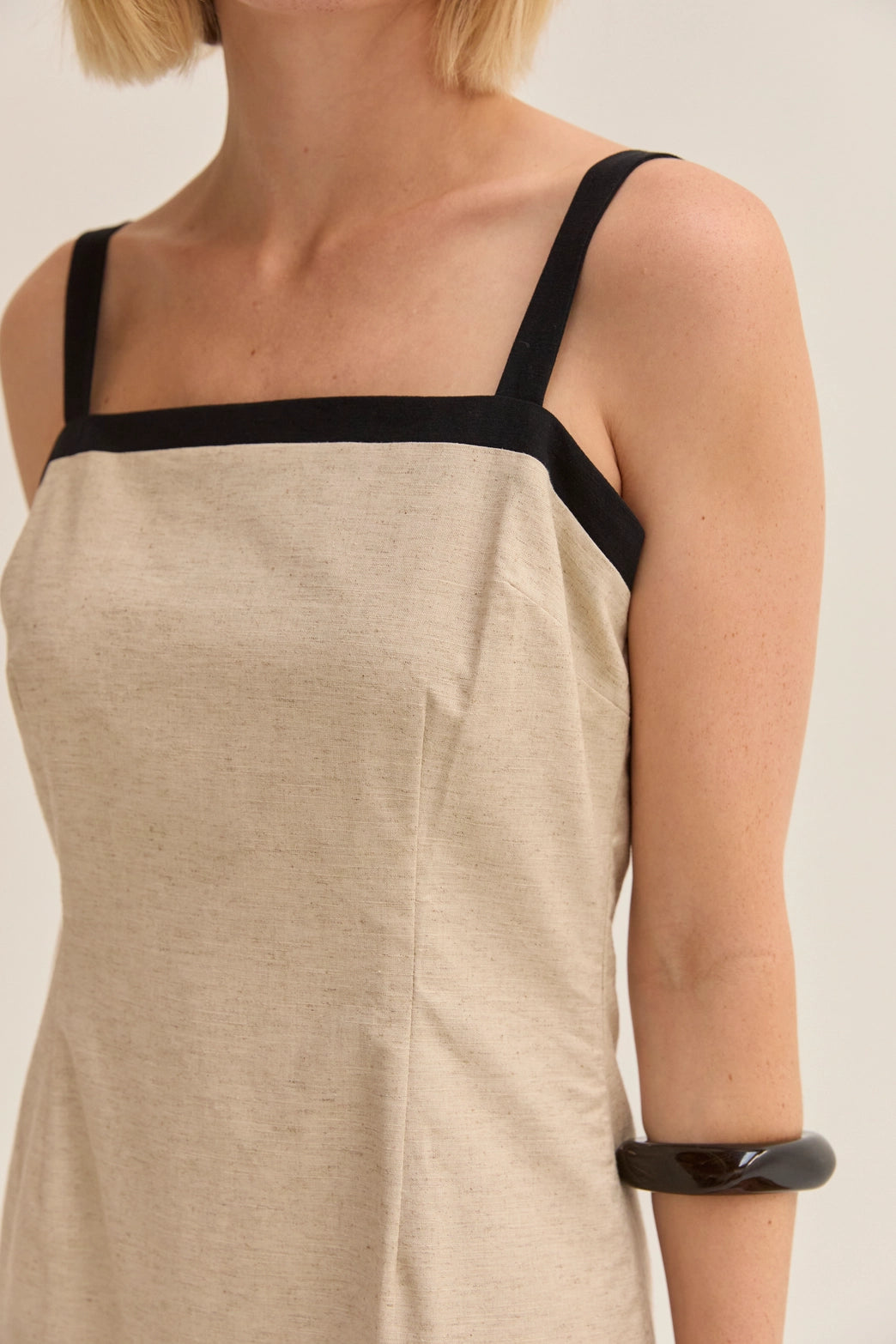 Sadie Contrast Trim Linen Blend Mini Dress