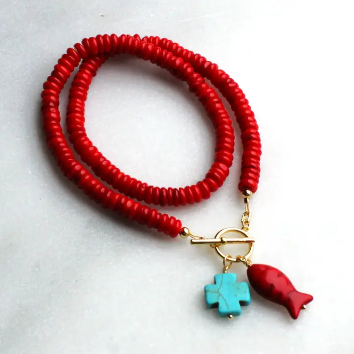 Livy Red Toggle Beaded Necklace