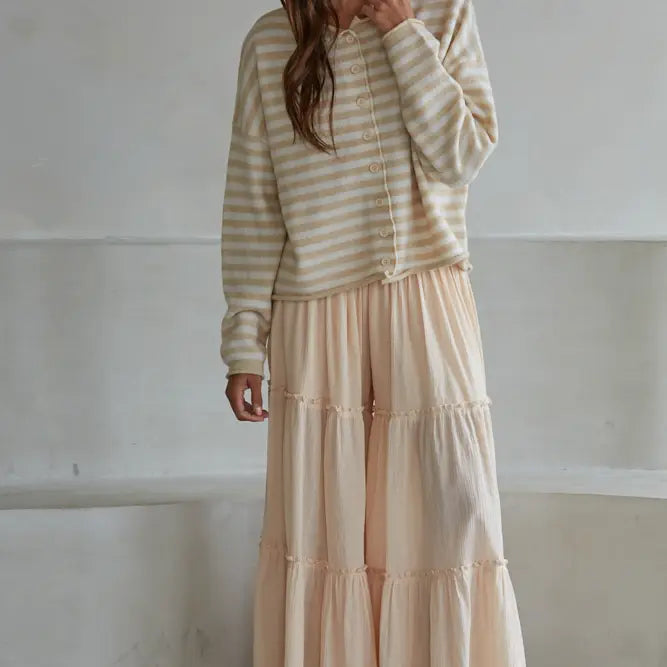 Knit Polyester Acrylic Striped Sweater Cardigan