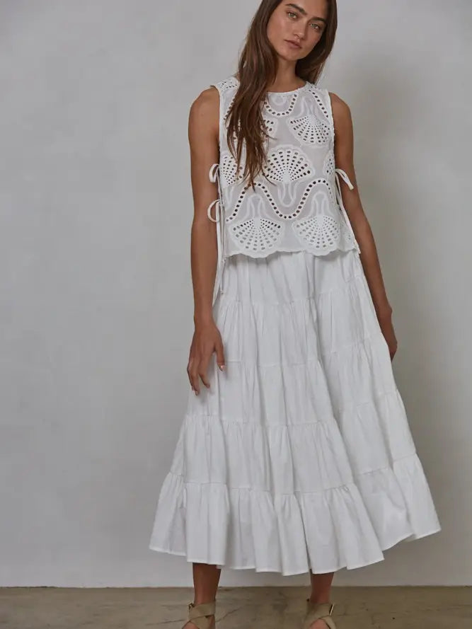 Woven Cotton Eyelet Round Neck Top