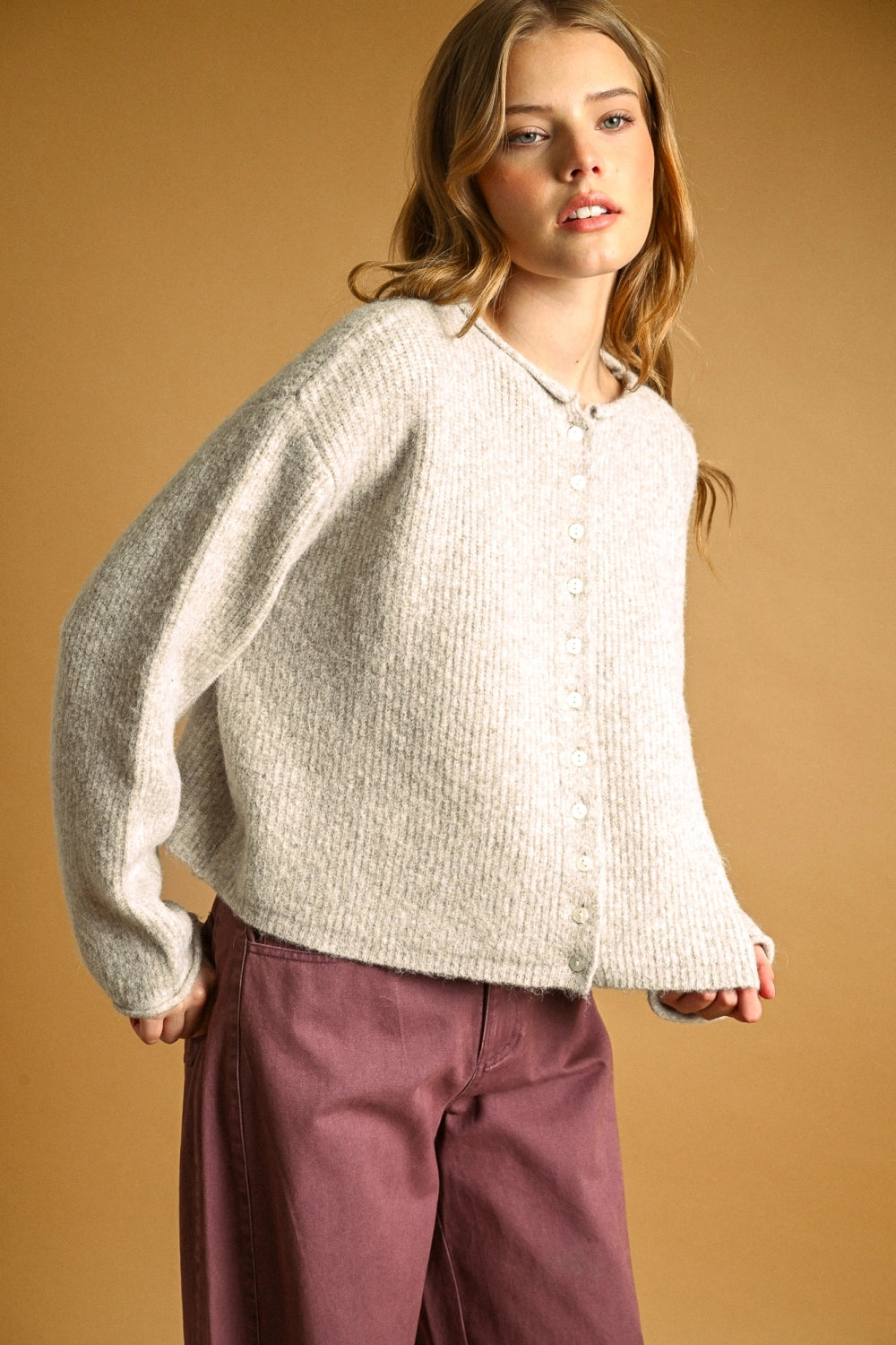 Button Front Ribbed Sweater Cardigan