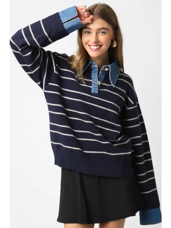 Sofia Stripe Collared Sweater