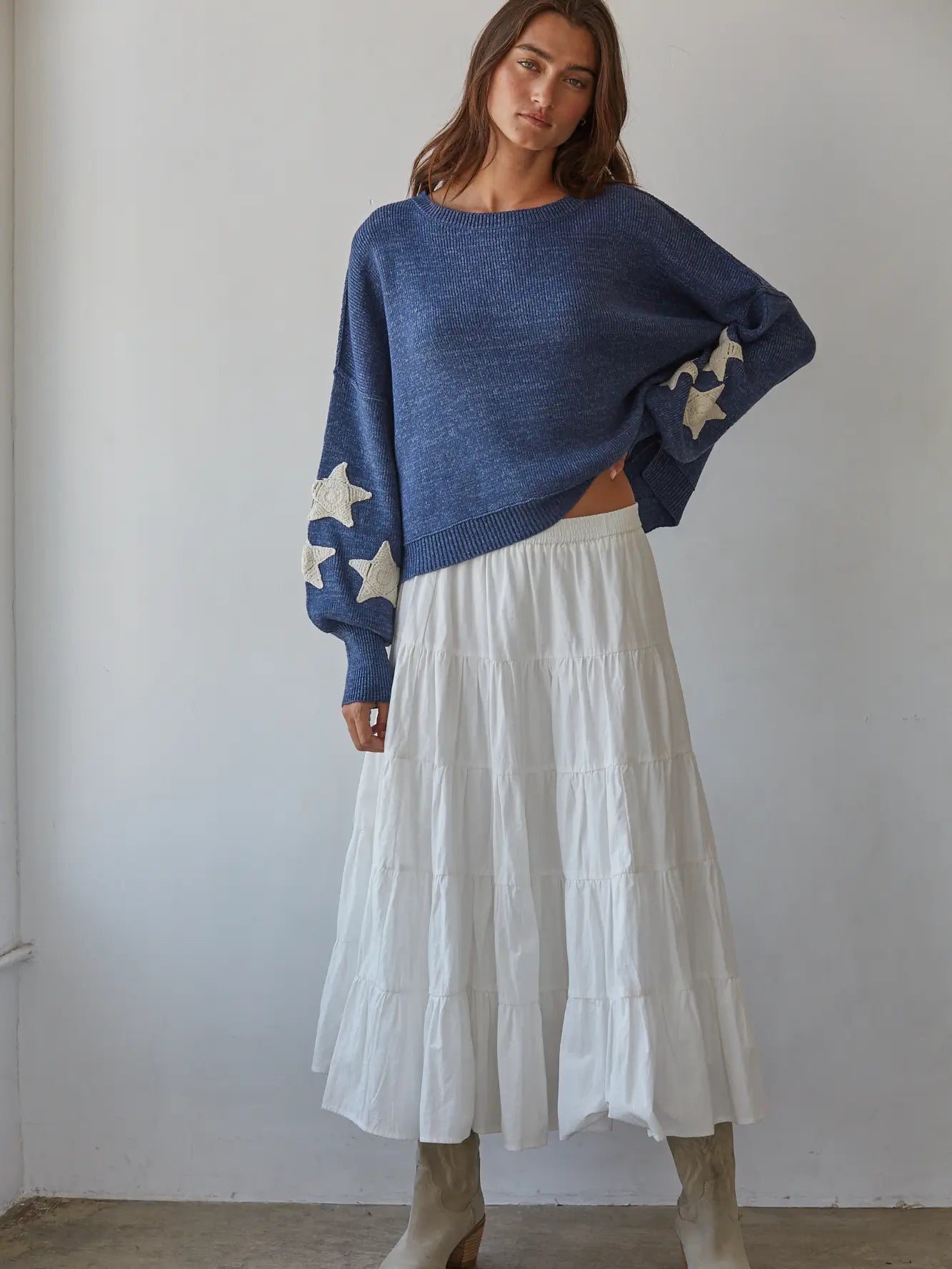 Knit Sweater Pullover with Star Patches