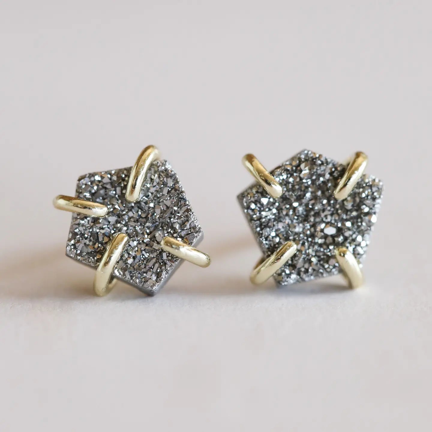 Druzy Prong Gold Earrings