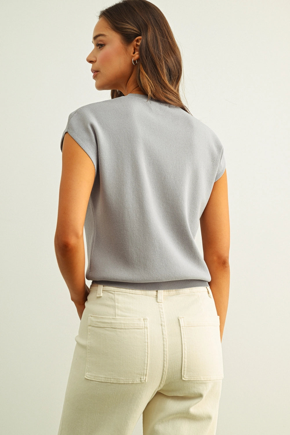 Round Neck Cap Short Sleeve Knit Top