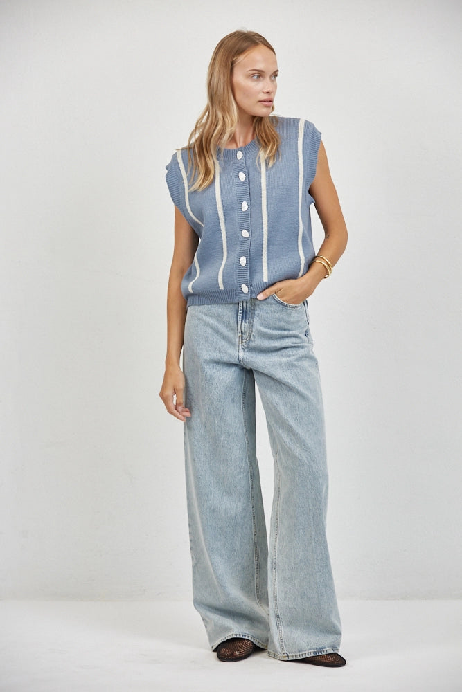 Striped Crew Neck Sleeveless Vest Top