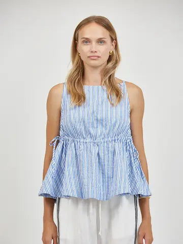 Linen Striped Boat Neck Sleeveless Top