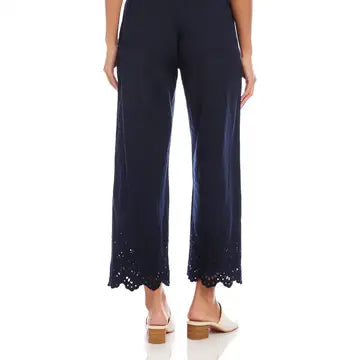 Embroidered Scallop Edge Cropped Pants