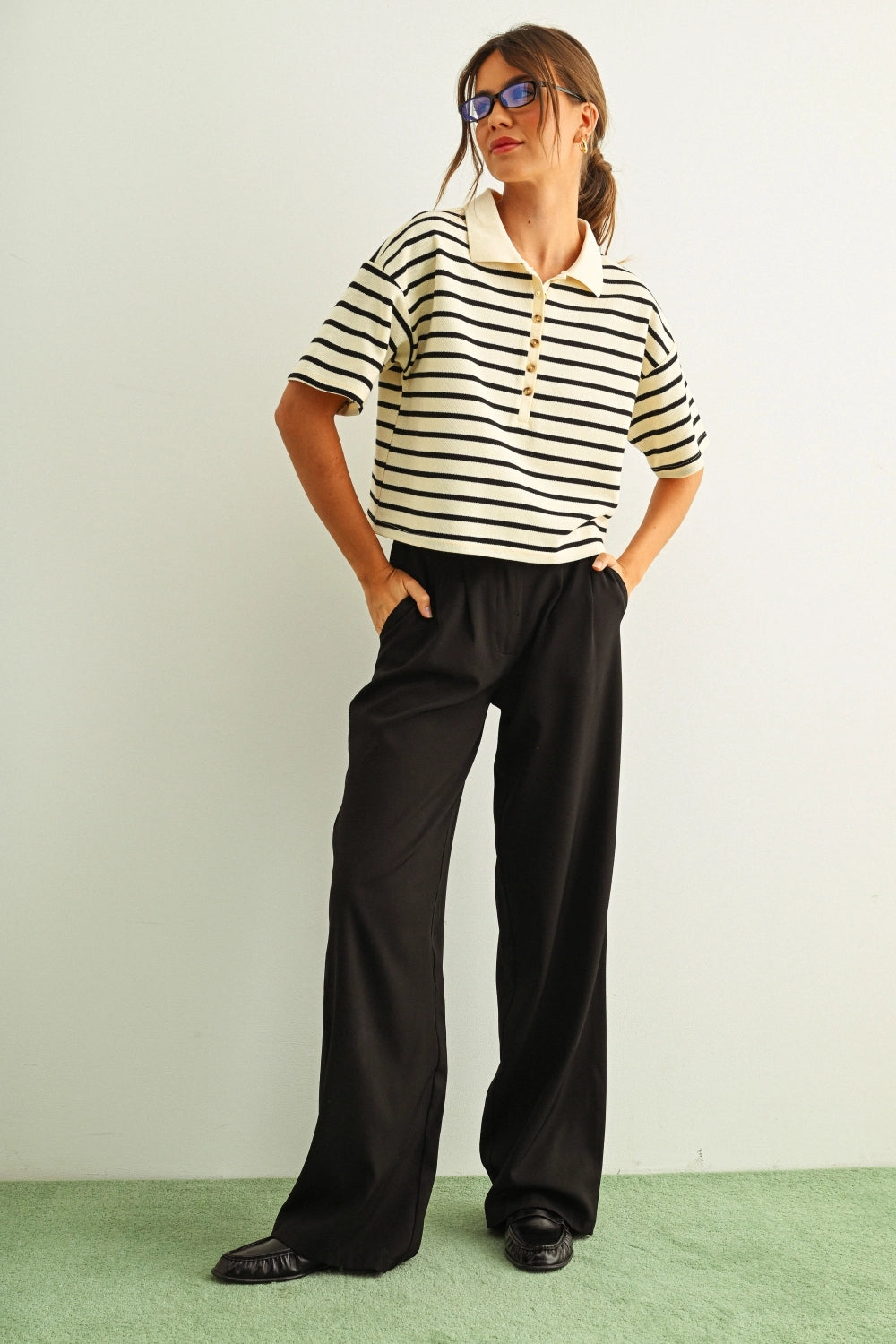 Stripe Pattern Short Sleeve Polo Shirts