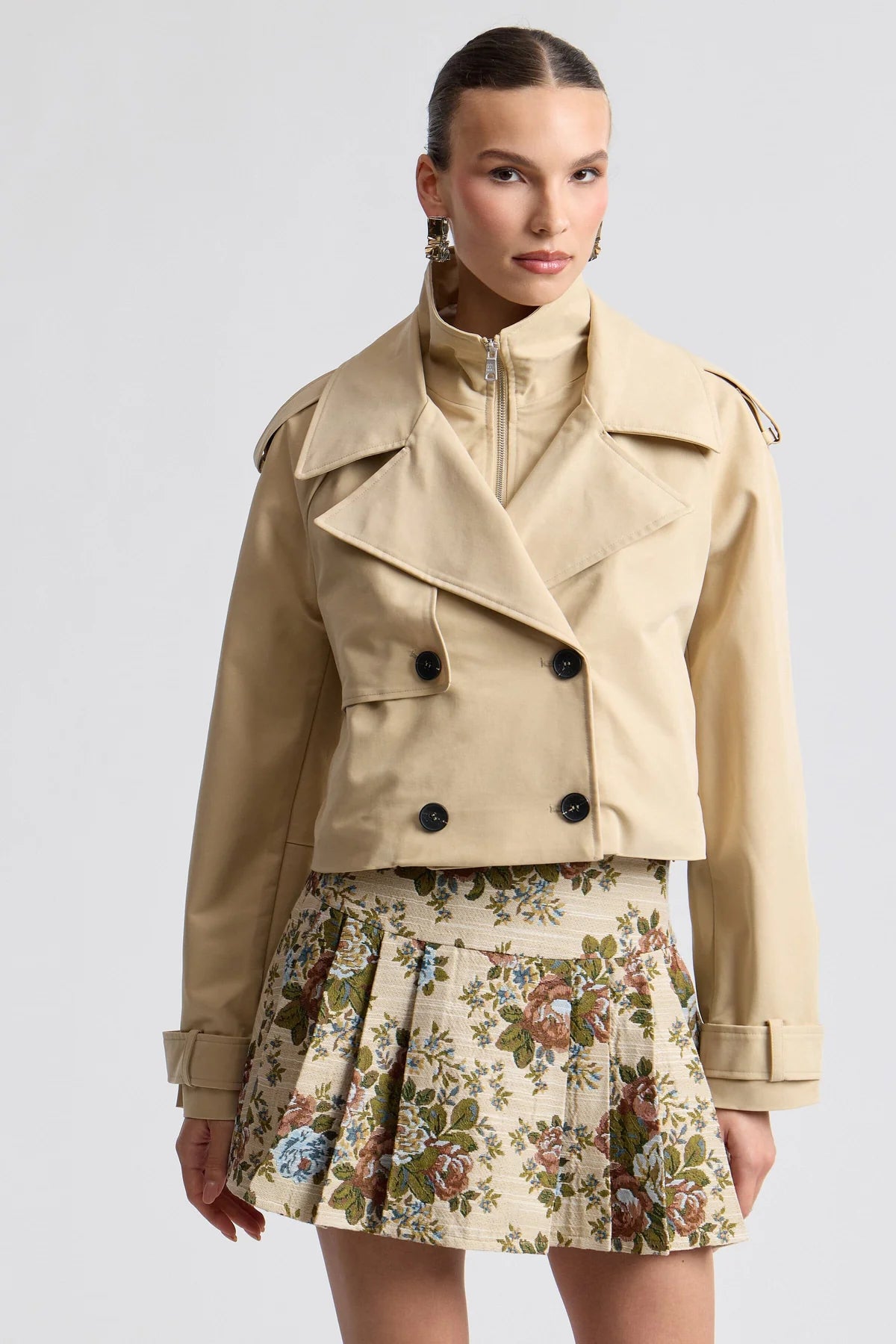 Funnel Neck Cropped Trench Jacket