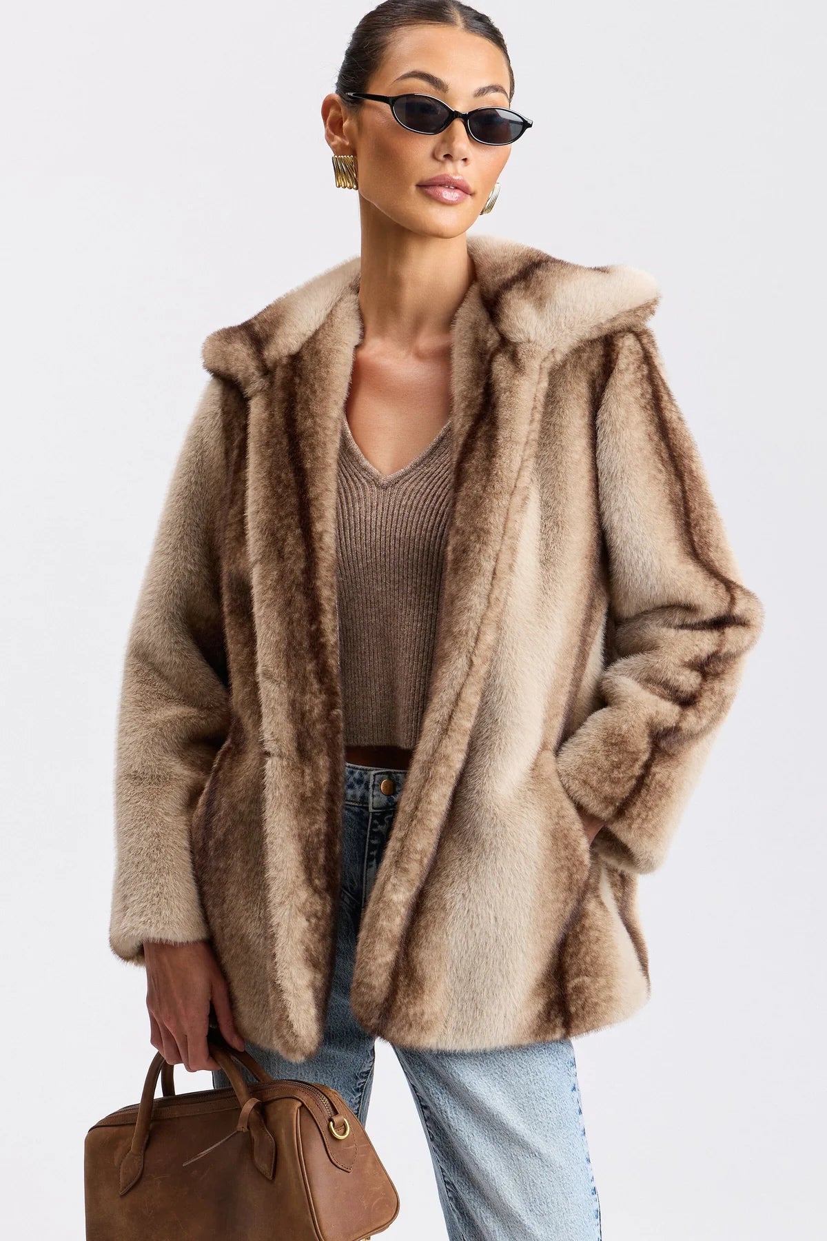 Two-Tone Faux-Fur High-Neck Coat