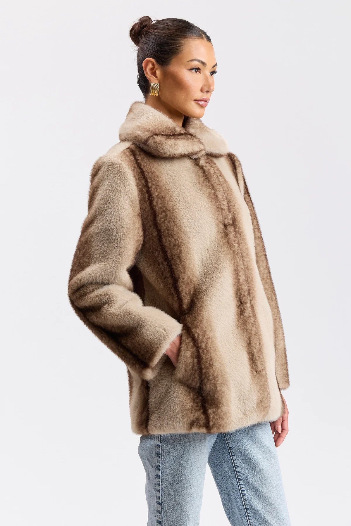 Two-Tone Faux-Fur High-Neck Coat