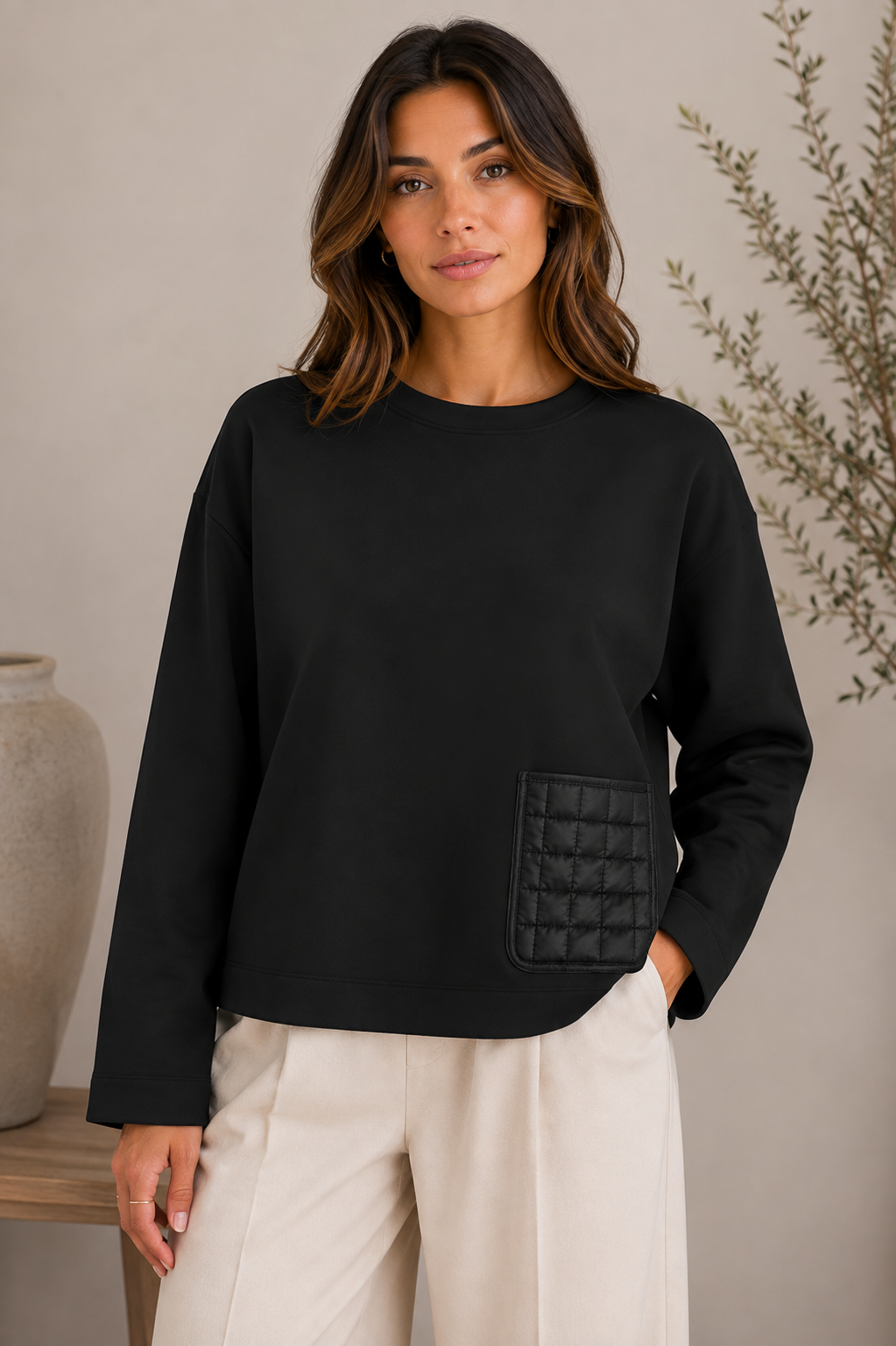 Midnight Quilted Pocket Pullover