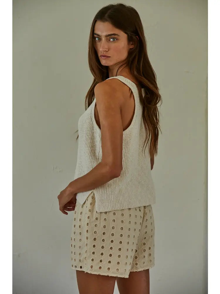 Knit Sweater Cotton V-Neck Sleeveless Tank Top