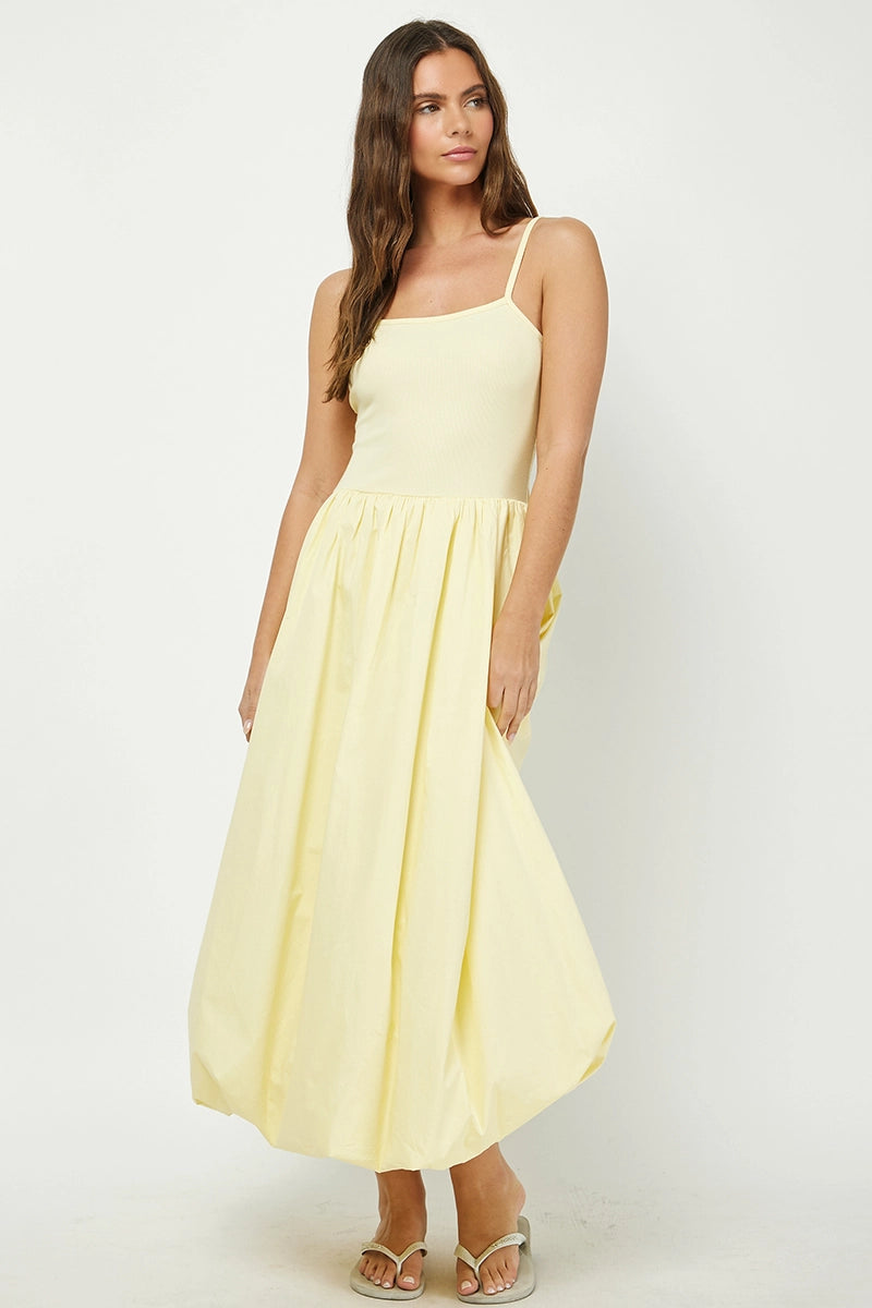 Contrast Ribbed Cami with Bubble Maxi Skirt