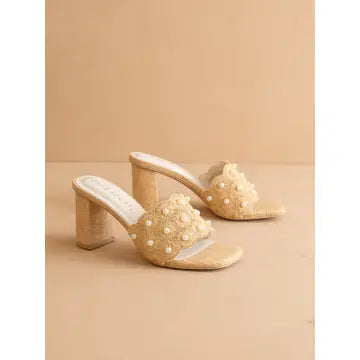 Natural Pearl Raffia Block Heel