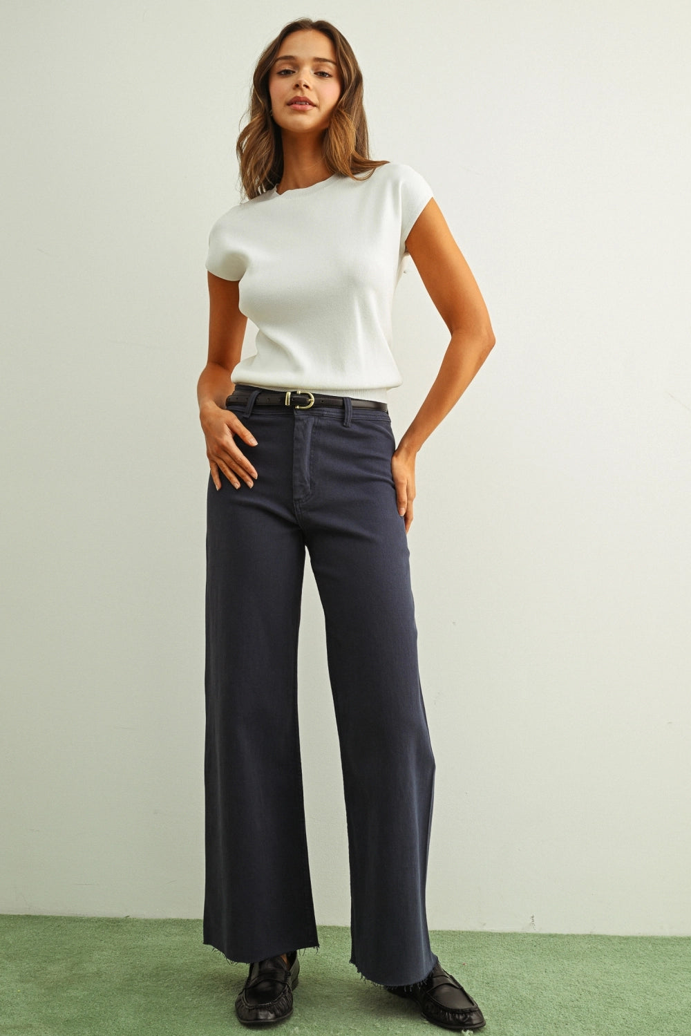 Round Neck Cap Short Sleeve Knit Top