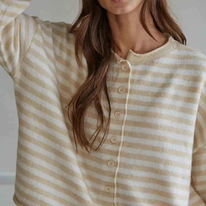 Knit Polyester Acrylic Striped Sweater Cardigan