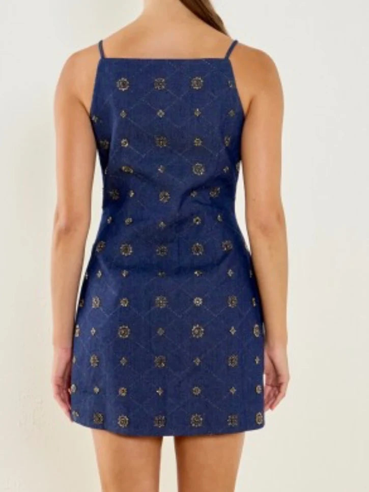 Denim Embellished Mini Dress